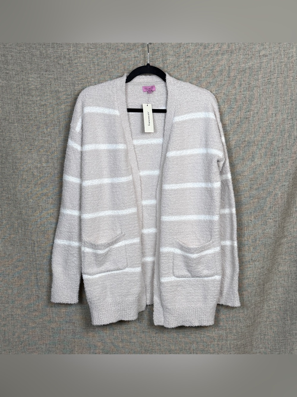 NWT Miami for Francesca’s Cream and White Striped Cozy Open-Front Cardigan NWT